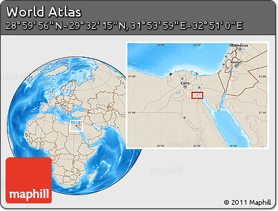 Shaded Relief Location Map of the Area around 29° 16' 6" N, 32° 22' 30" E