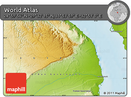 Physical Map of the Area around 29° 16' 6" N, 32° 22' 30" E