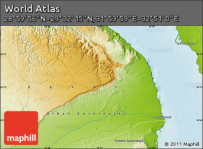 Physical Map of the Area around 29° 16' 6" N, 32° 22' 30" E