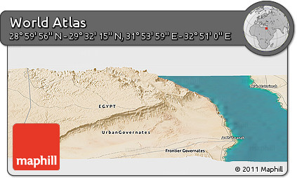 Satellite Panoramic Map of the Area around 29° 16' 6" N, 32° 22' 30" E