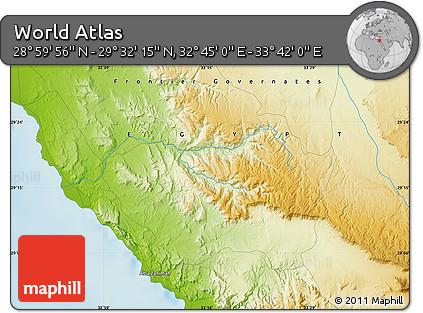 Physical Map of the Area around 29° 16' 6" N, 33° 13' 30" E