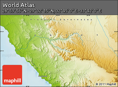 Physical Map of the Area around 29° 16' 6" N, 33° 13' 30" E