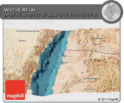 Satellite 3D Map of the Area around 29° 16' 6" N, 34° 55' 29" E