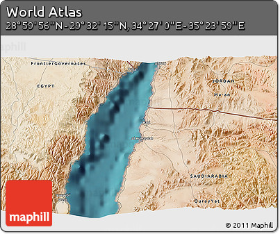 Satellite 3D Map of the Area around 29° 16' 6" N, 34° 55' 29" E