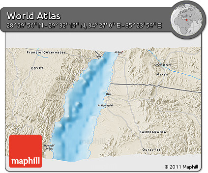 Shaded Relief 3D Map of the Area around 29° 16' 6" N, 34° 55' 29" E