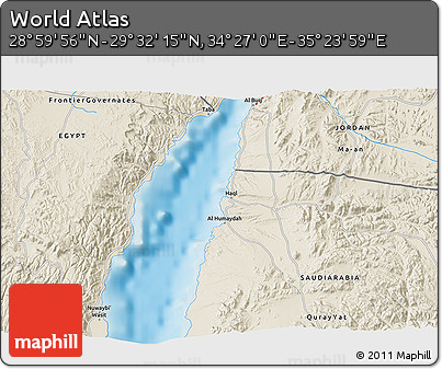 Shaded Relief 3D Map of the Area around 29° 16' 6" N, 34° 55' 29" E