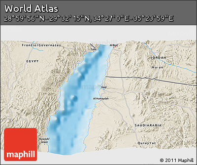 Shaded Relief 3D Map of the Area around 29° 16' 6" N, 34° 55' 29" E