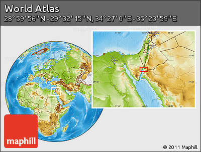 Physical Location Map of the Area around 29° 16' 6" N, 34° 55' 29" E