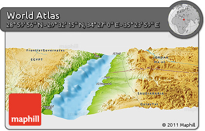 Physical Panoramic Map of the Area around 29° 16' 6" N, 34° 55' 29" E