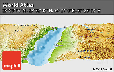Physical Panoramic Map of the Area around 29° 16' 6" N, 34° 55' 29" E