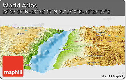 Physical Panoramic Map of the Area around 29° 16' 6" N, 34° 55' 29" E