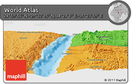 Political Panoramic Map of the Area around 29° 16' 6" N, 34° 55' 29" E