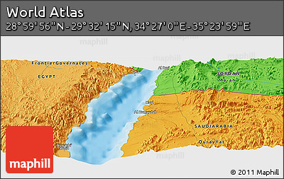 Political Panoramic Map of the Area around 29° 16' 6" N, 34° 55' 29" E
