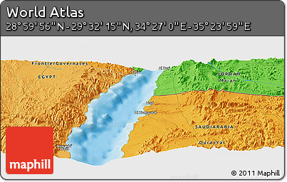 Political Panoramic Map of the Area around 29° 16' 6" N, 34° 55' 29" E