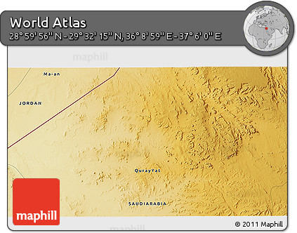 Physical 3D Map of the Area around 29° 16' 6" N, 36° 37' 30" E