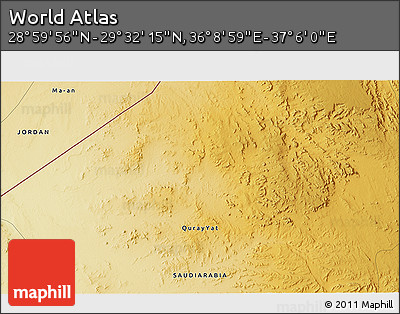 Physical 3D Map of the Area around 29° 16' 6" N, 36° 37' 30" E