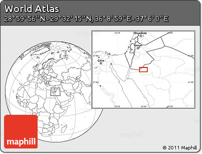 Blank Location Map of the Area around 29° 16' 6" N, 36° 37' 30" E