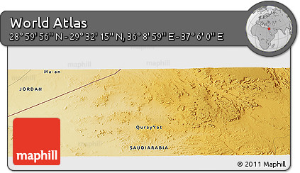 Physical Panoramic Map of the Area around 29° 16' 6" N, 36° 37' 30" E