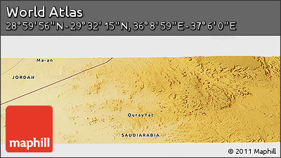 Physical Panoramic Map of the Area around 29° 16' 6" N, 36° 37' 30" E