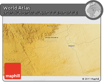 Physical 3D Map of the Area around 29° 16' 6" N, 37° 28' 30" E