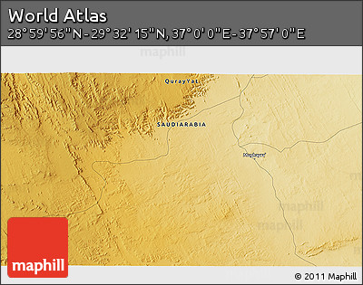 Physical 3D Map of the Area around 29° 16' 6" N, 37° 28' 30" E