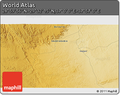 Physical 3D Map of the Area around 29° 16' 6" N, 37° 28' 30" E