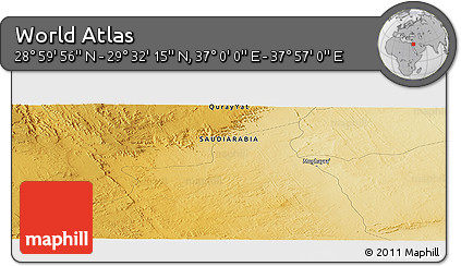 Physical Panoramic Map of the Area around 29° 16' 6" N, 37° 28' 30" E