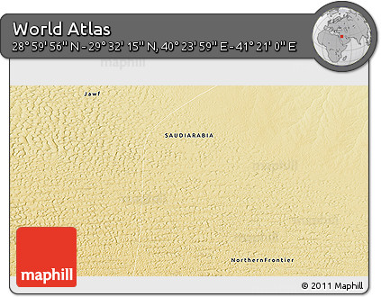 Physical 3D Map of the Area around 29° 16' 6" N, 40° 52' 30" E