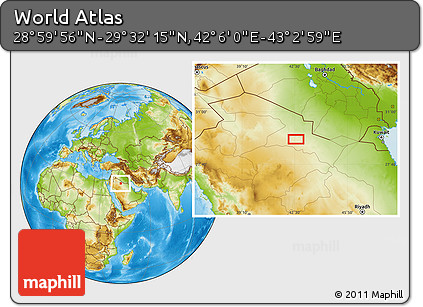 Physical Location Map of the Area around 29° 16' 6" N, 42° 34' 30" E