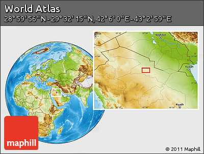 Physical Location Map of the Area around 29° 16' 6" N, 42° 34' 30" E