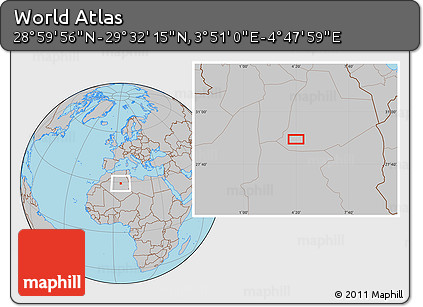 Gray Location Map of the Area around 29° 16' 6" N, 4° 19' 30" E