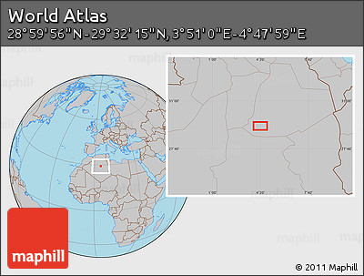 Gray Location Map of the Area around 29° 16' 6" N, 4° 19' 30" E