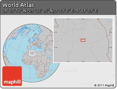 Gray Location Map of the Area around 29° 16' 6" N, 4° 19' 30" E