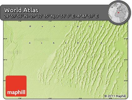 Physical Map of the Area around 29° 16' 6" N, 4° 19' 30" E