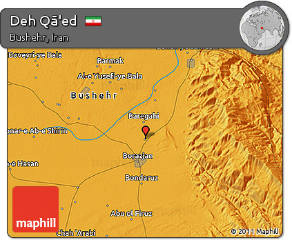 Political 3D Map of Deh Qā'ed