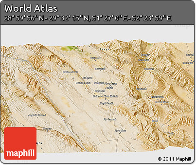 Satellite 3D Map of the Area around 29° 16' 6" N, 51° 55' 29" E