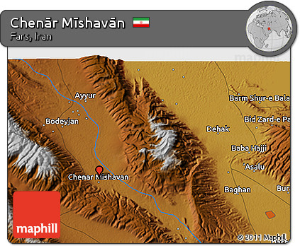 Physical 3D Map of Chenār Mīshavān