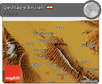 Physical 3D Map of Qeshlāq-e Anjīreh