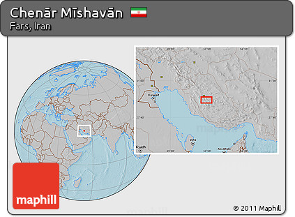 Gray Location Map of Chenār Mīshavān, hill shading