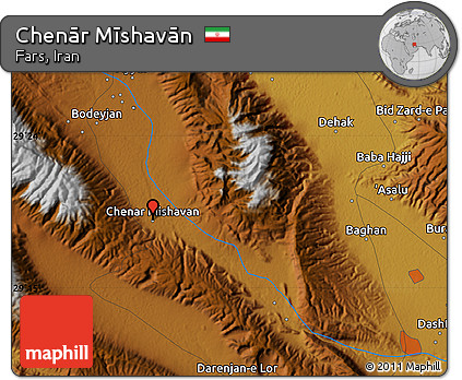 Physical Map of Chenār Mīshavān