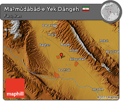 Physical Map of Maḩmūdābād-e Yek Dāngeh