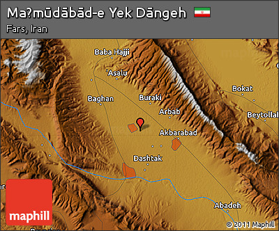 Physical Map of Maḩmūdābād-e Yek Dāngeh