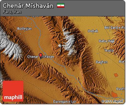 Physical Map of Chenār Mīshavān