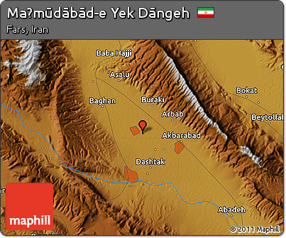 Physical Map of Maḩmūdābād-e Yek Dāngeh