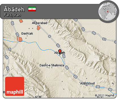 Shaded Relief Map of Ābādeh