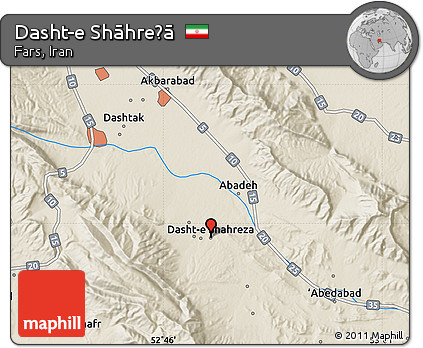 Shaded Relief Map of Dasht-e Shāhreẕā