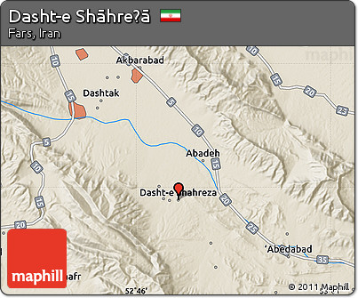 Shaded Relief Map of Dasht-e Shāhreẕā