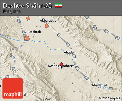 Shaded Relief Map of Dasht-e Shāhreẕā