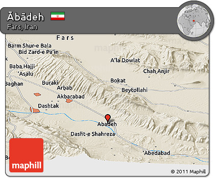 Shaded Relief Panoramic Map of Ābādeh