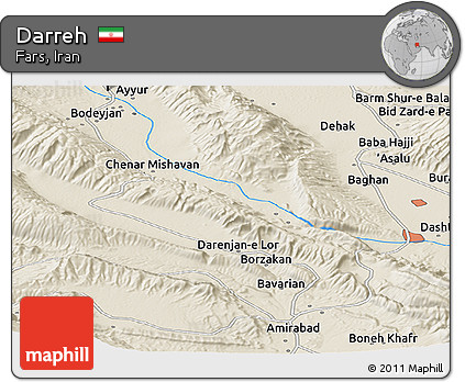 Shaded Relief Panoramic Map of Darreh